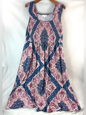 Song n Spirit XL Smocked Paisley Print Sleeveless Bandana Maxi Dress